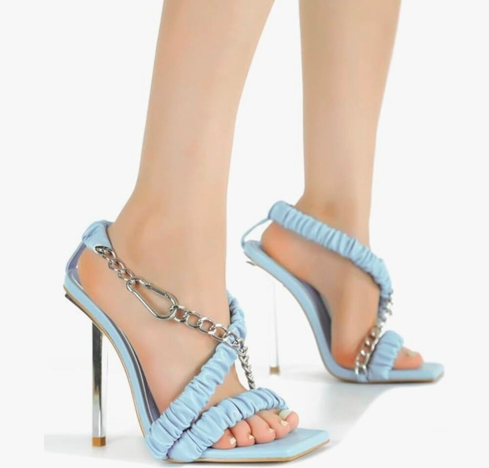 Cape Robbin Imogen Sexy Stiletto High Heels, Square Toe with Links, Blue, 8